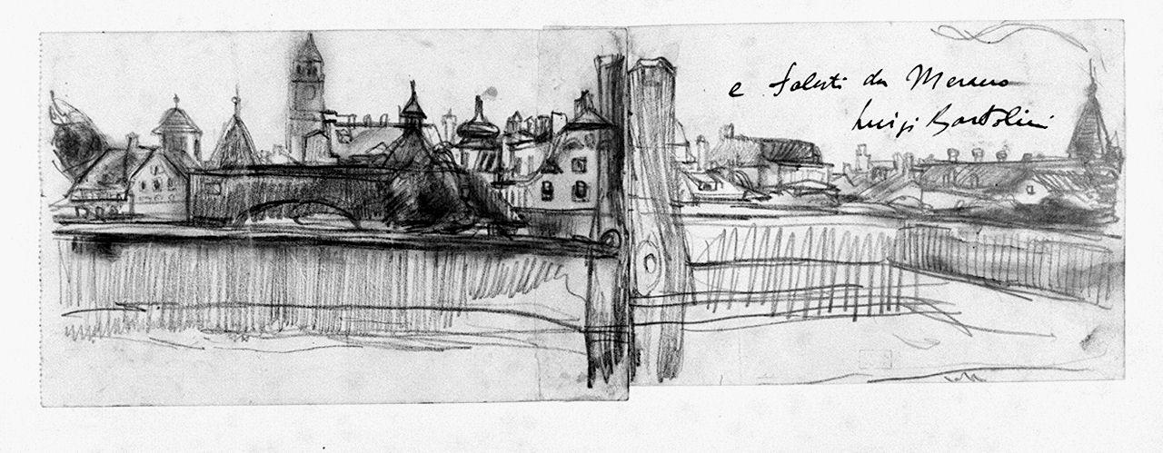 veduta di Merano (disegno) di Bartolini Luigi (sec. XX)