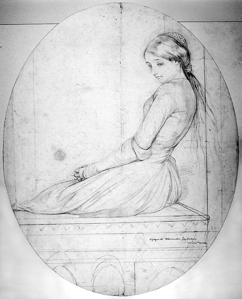 figura femminile seduta (disegno) di Lanfredini Alessandro (sec. XIX)