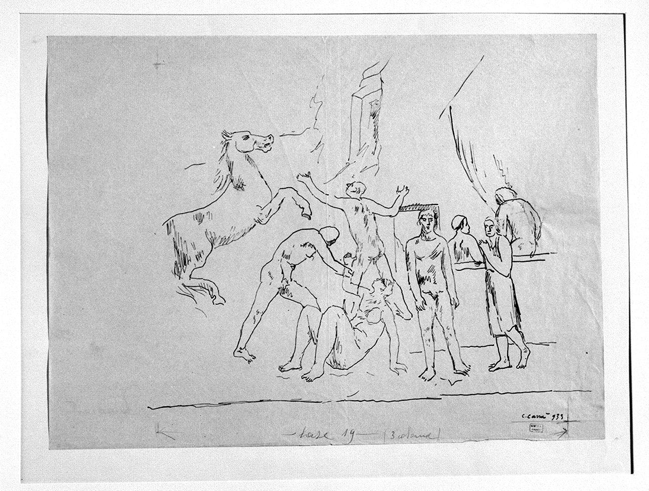 figure e cavalli (disegno) di Carrà Carlo (sec. XX)