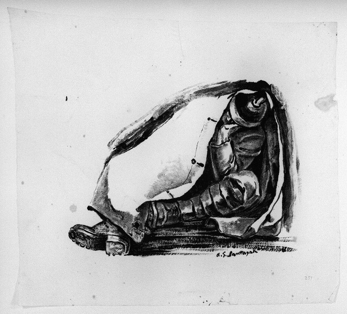 dettaglio della trincea del Piave, soldato addormentato (disegno) di Santagata Antonio Giuseppe (sec. XX)
