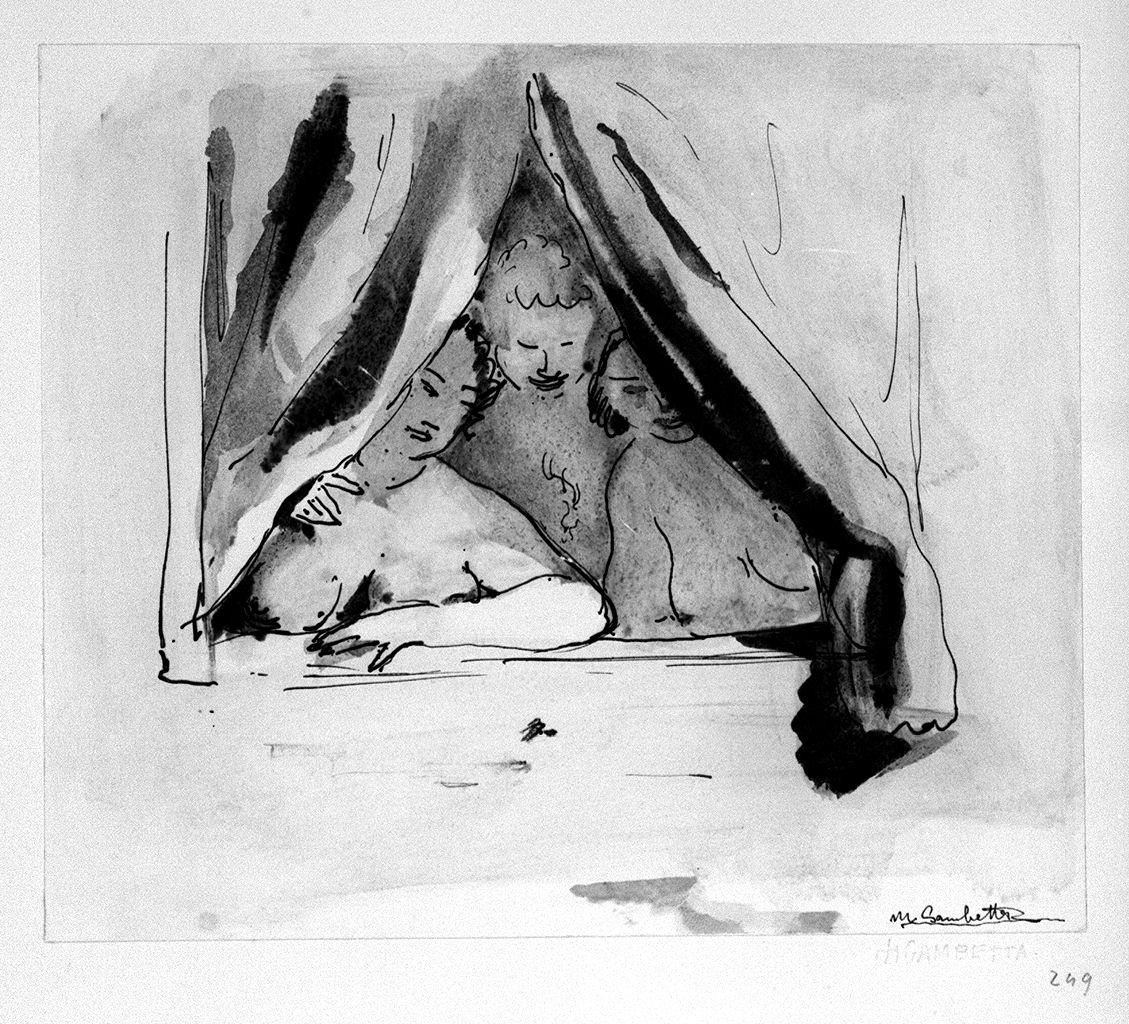 donne alla finestra (disegno) di Gambetta Mario (sec. XX)