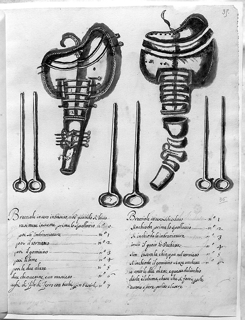 bracciale d'armatura (disegno) - ambito toscano (secc. XVII/ XVIII)