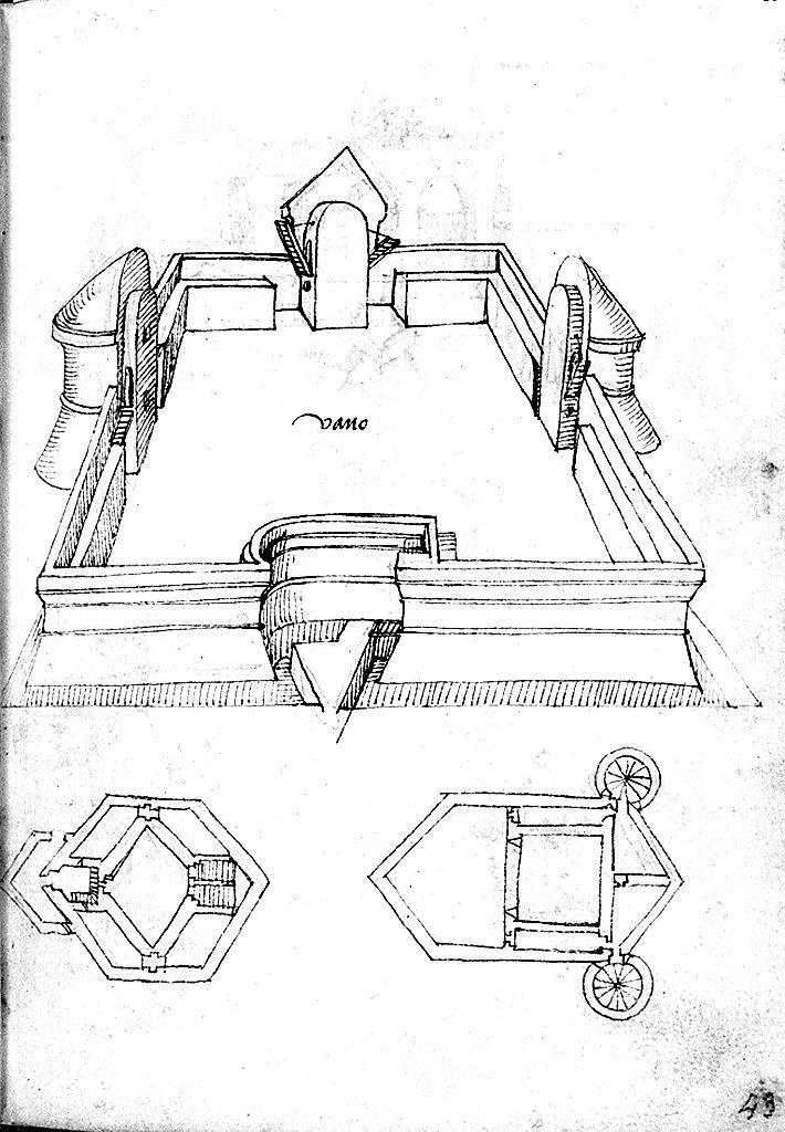 edificio militare (disegno) - ambito toscano (sec. XVI)