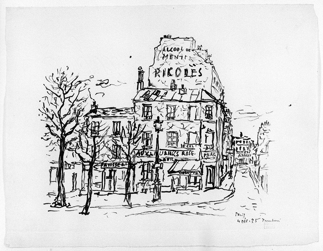 veduta di strada parigina (disegno) di Tamburi Orfeo (sec. XX)