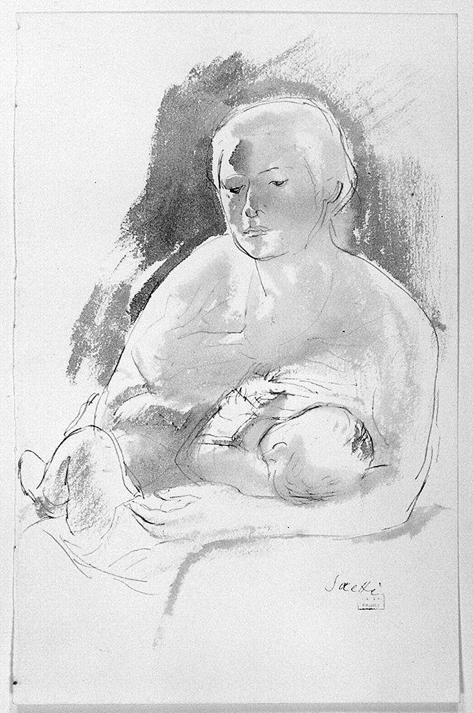 donna che allatta (disegno) di Saetti Bruno (sec. XX)