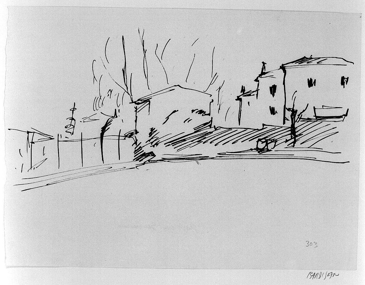 paesaggio con case (disegno) di Barbisan Giovanni (sec. XX)