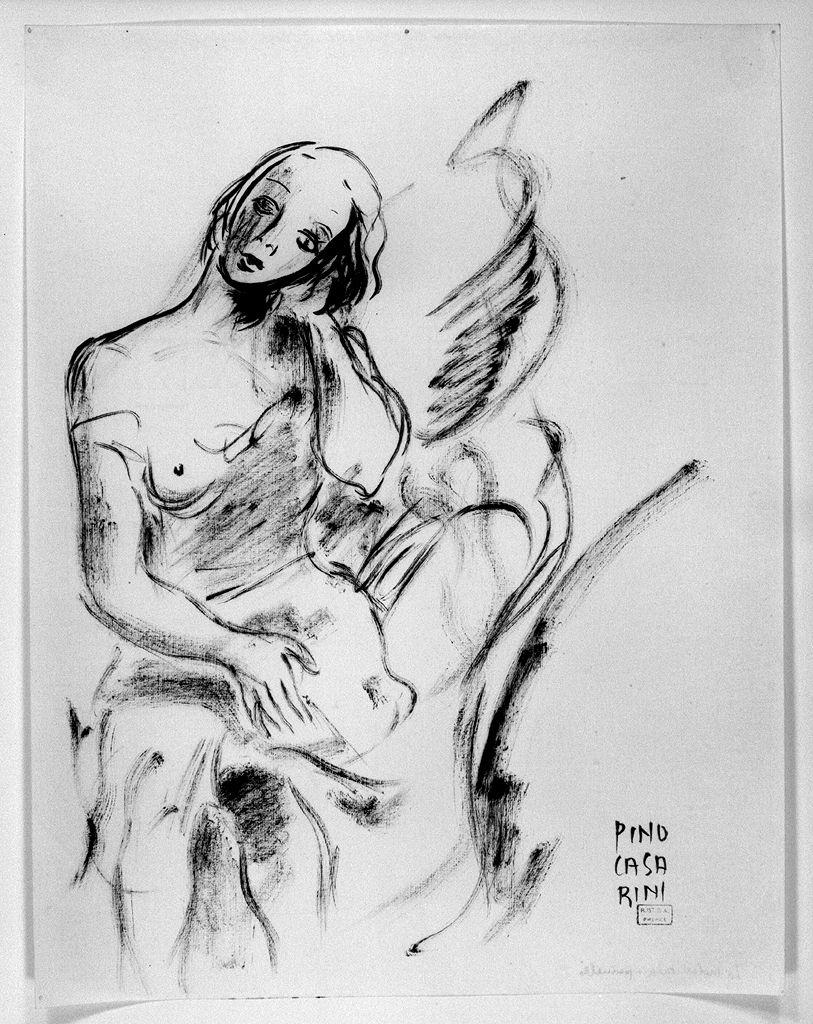la Melanconia, figura femminile seduta (disegno) di Casarini Pino (sec. XX)