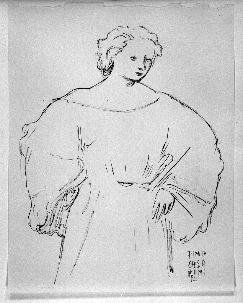 dama, figura femminile (disegno) di Casarini Pino (sec. XX)