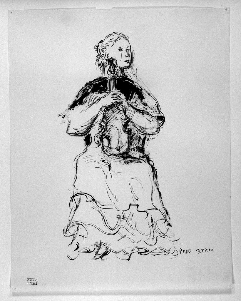 violino, figura femminile con violino (disegno) di Casarini Pino (sec. XX)