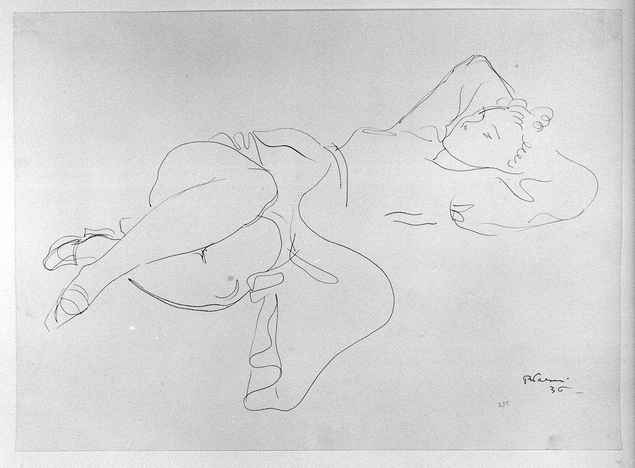 figura femminile distesa (disegno) di Palazzi Bernardino (sec. XX)
