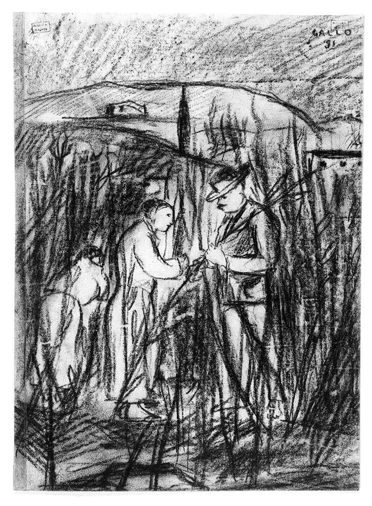 figure in un canneto (disegno) di Gallo Oscar (sec. XX)