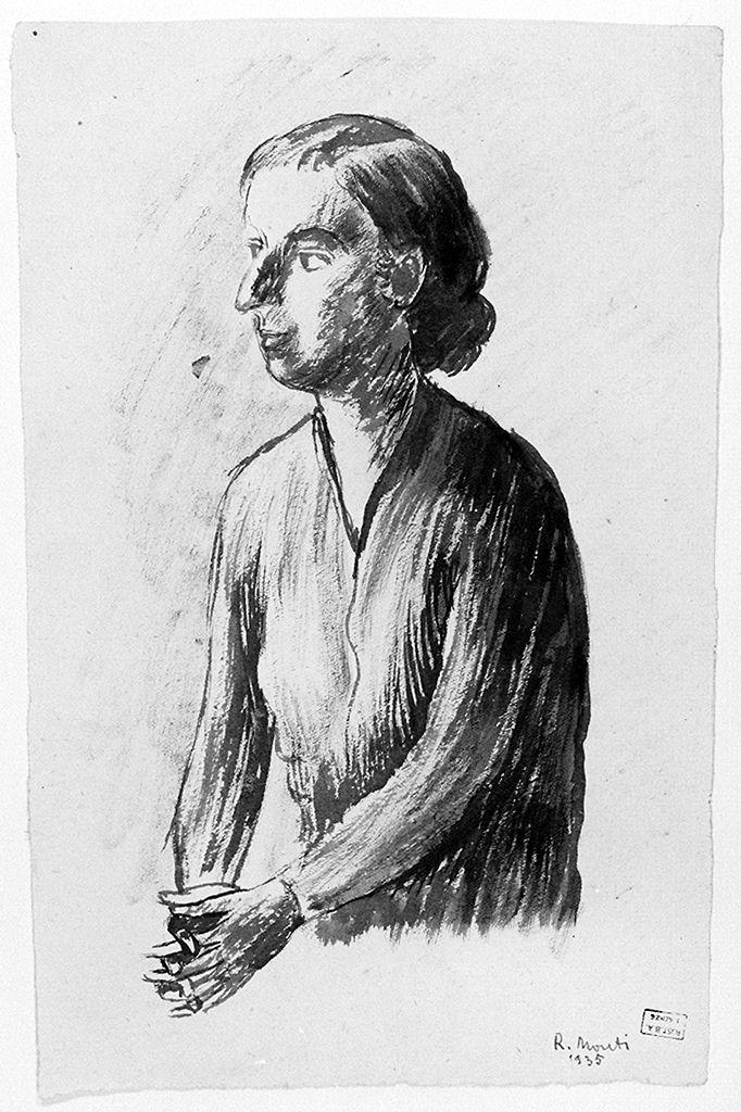 figura femminile a mani giunte (disegno) di Monti Rolando (sec. XX)