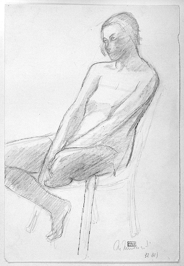 figura femminile seduta (disegno) di Innocenti Bruno (sec. XX)