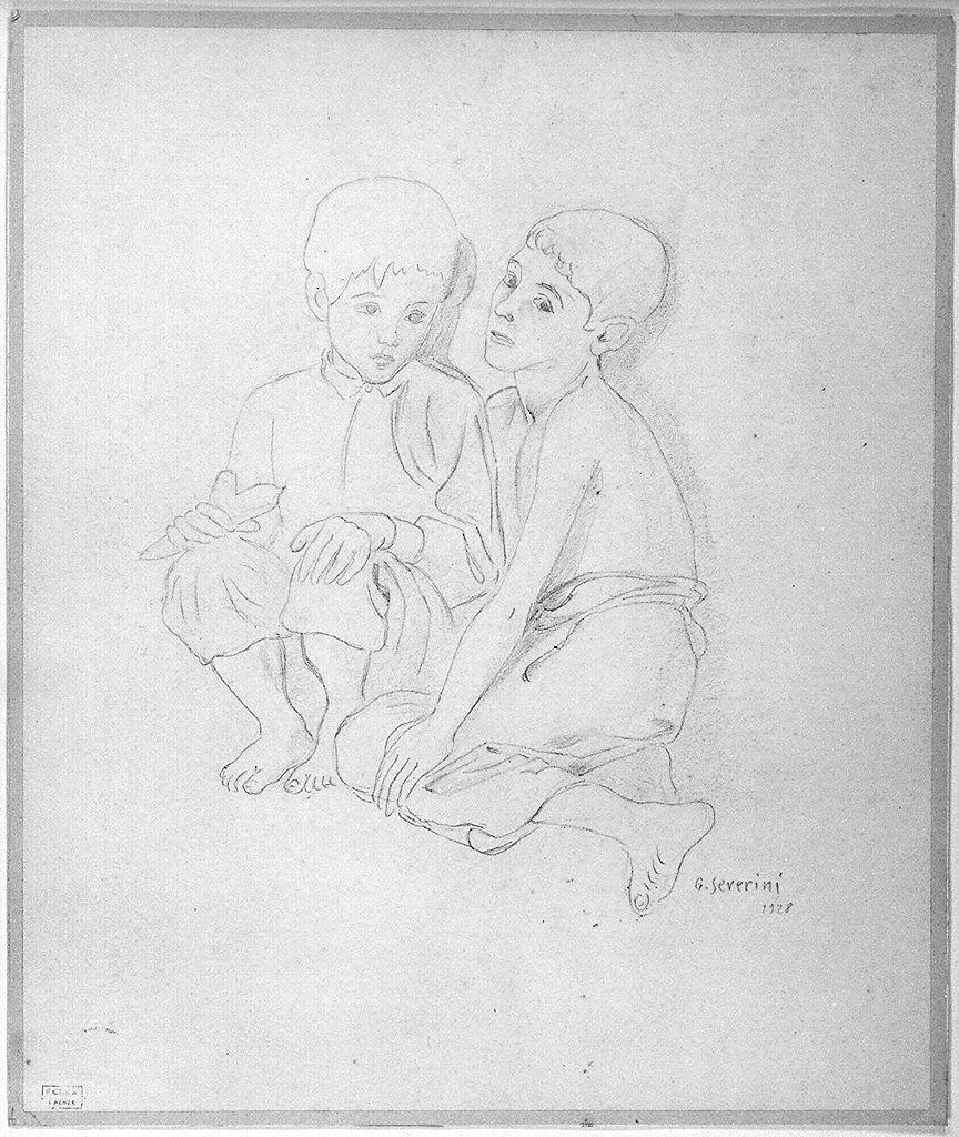bambini seduti per terra (disegno) di Severini Gino (sec. XX)