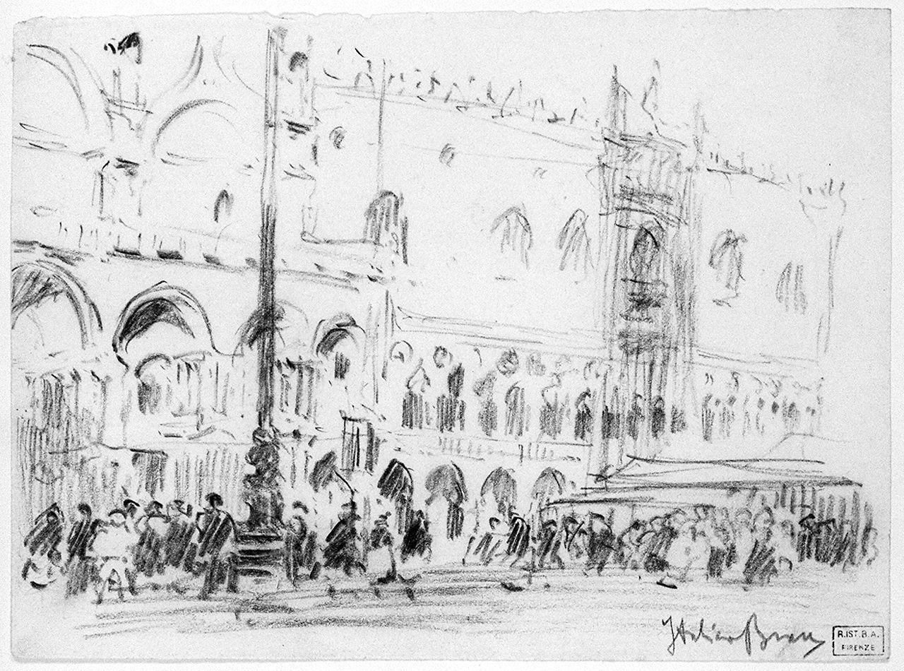 veduta di piazza San Marco a Venezia (disegno) di Brass Italico (sec. XX)