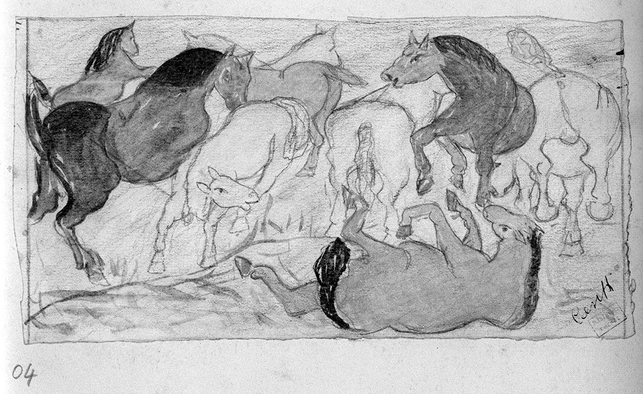 cavalli (disegno) di Cesetti Giuseppe (sec. XX)