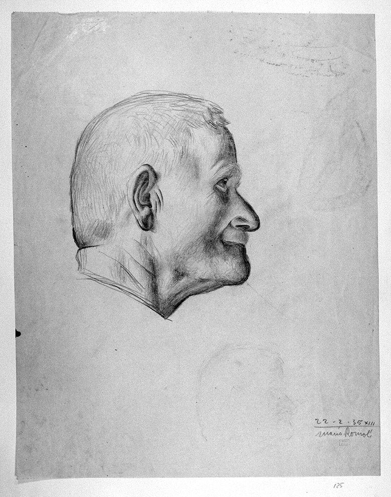 testa d'uomo di profilo (disegno) di Romoli Mario (sec. XX)