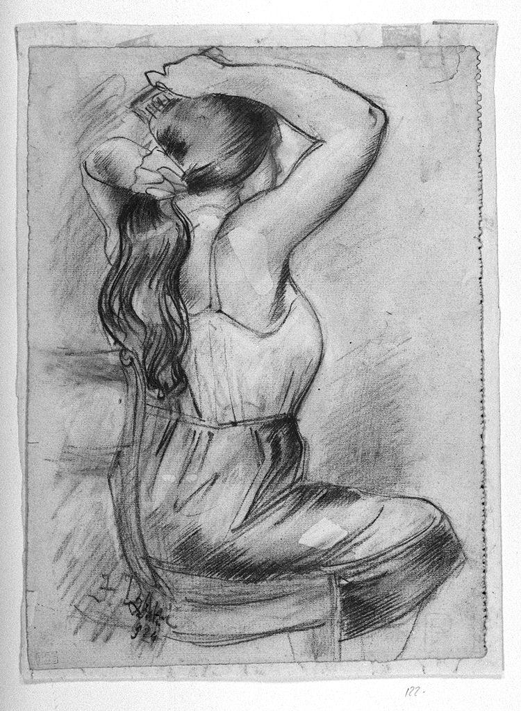 figura femminile che si pettina (disegno) di Dani Franco (sec. XX)