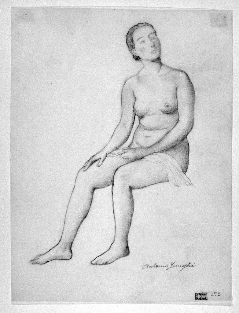 bagnante, figura femminile nuda (disegno) di Donghi Antonio (sec. XX)