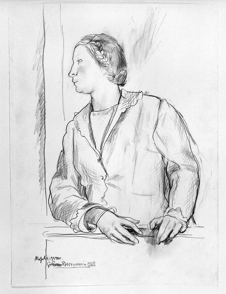 donna alla finestra (disegno) di Brancaccio Giovanni (sec. XX)