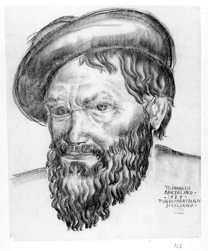 Tipo di marinaio siciliano, ritratto d'uomo (disegno) di Bertolino Tommaso (sec. XX)