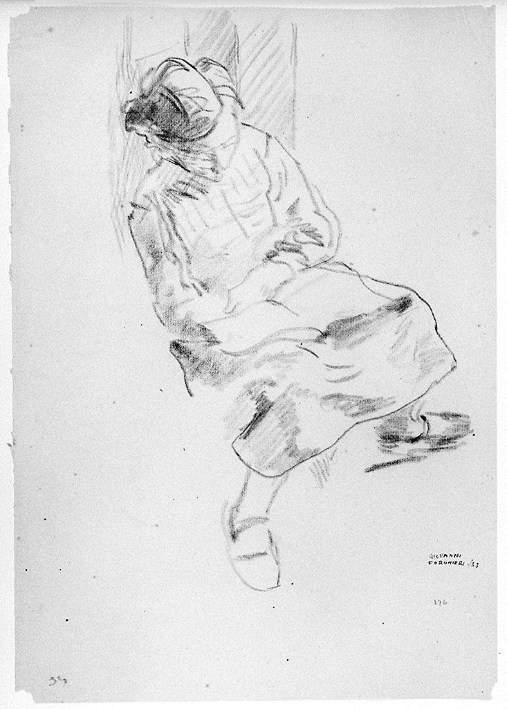 figura femminile seduta (disegno) di Forghieri Giovanni (sec. XX)