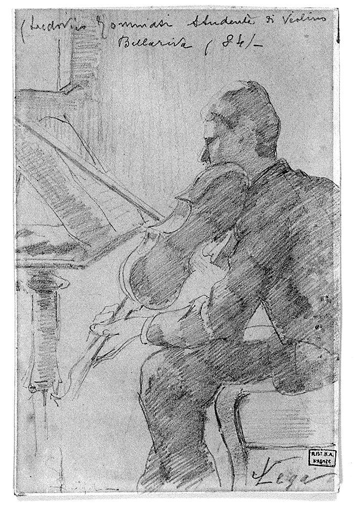 Ludovico Tommasi suona il violino, suonatore di violino (disegno) di Lega Silvestro (sec. XIX)
