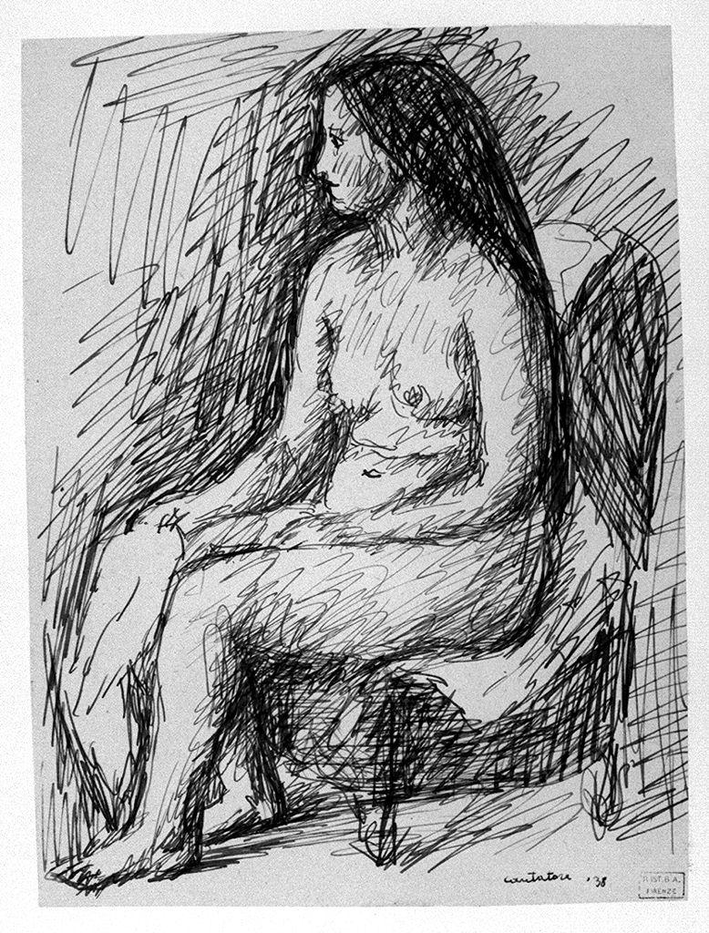 figura femminile nuda (disegno) di Cantatore Domenico (sec. XX)