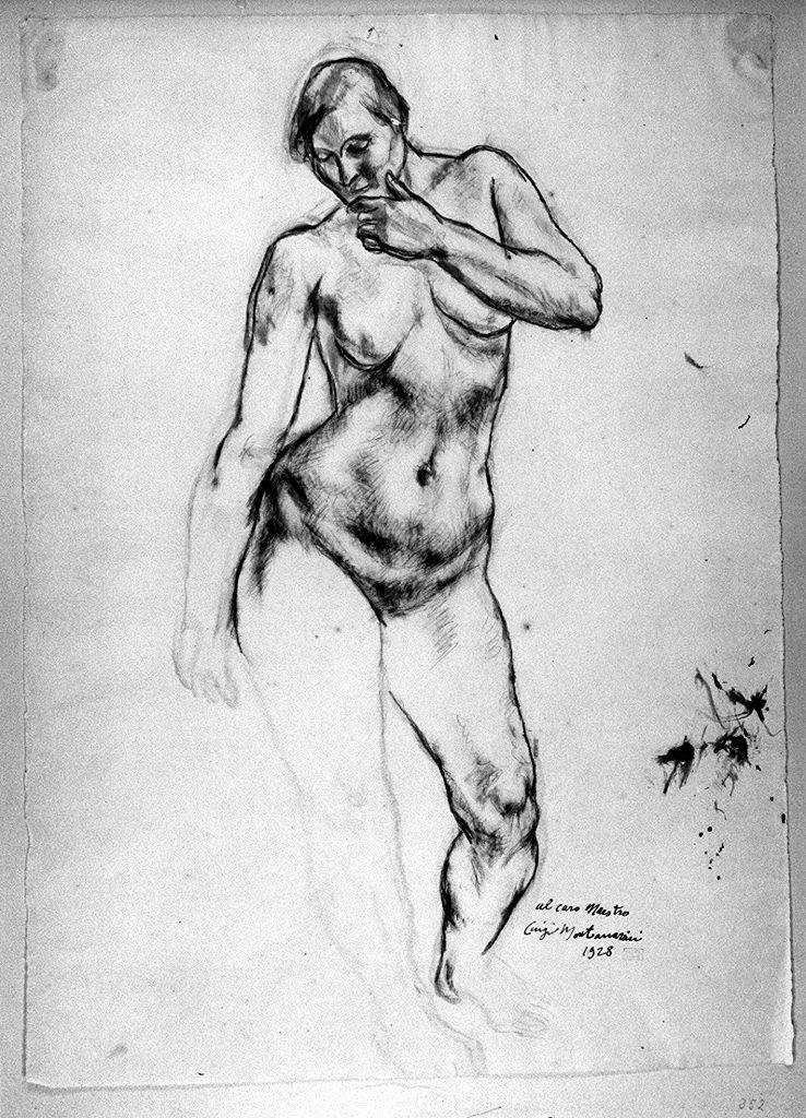 figura femminile nuda (disegno) di Montanarini Luigi (sec. XX)