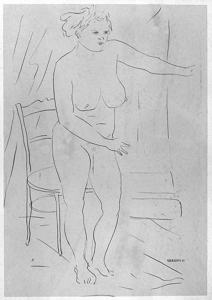 figura femminile nuda (disegno) di Spreafico Leonardo (sec. XX)