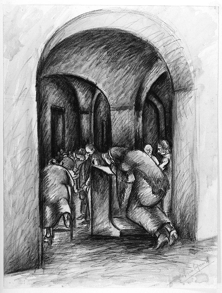 devoti in preghiera (disegno) di Caponi Dino (sec. XX)