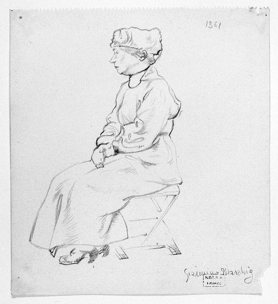 figura femminile seduta (disegno) di Marchig Giannino (sec. XX)