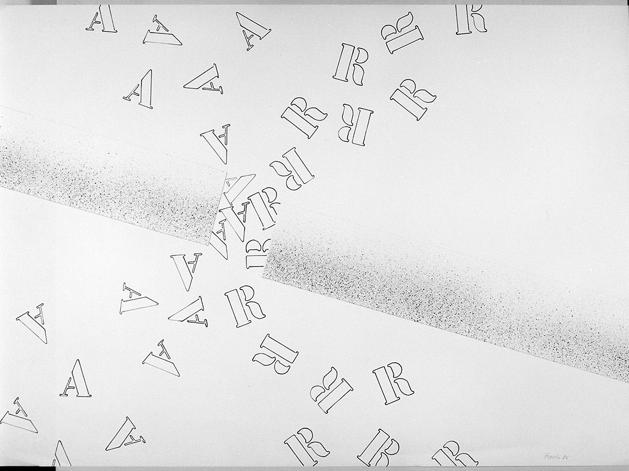 composizione astratta con le lettere R e A (disegno) di Breschi Fabrizio (sec. XX)