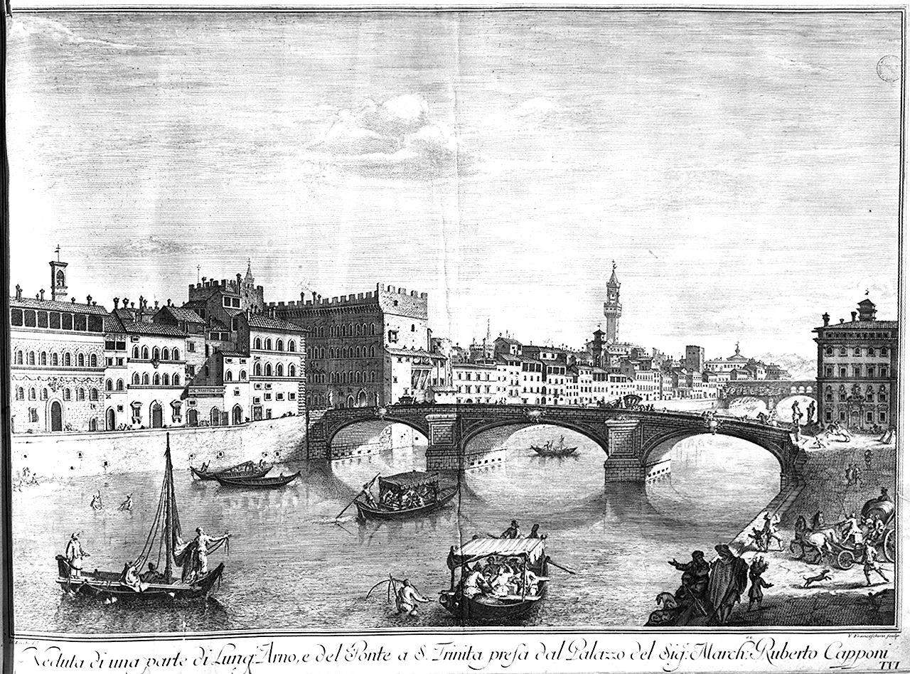 veduta del ponte di Santa Trinita a Firenze (stampa smarginata) di Franceschini Vincenzo, Zocchi Giuseppe (sec. XVIII)