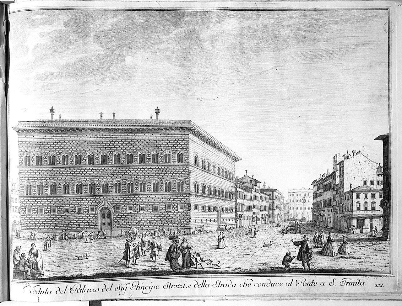 veduta di palazzo Strozzi a Firenze (stampa) di Gabbugiani Baldassarre, Zocchi Giuseppe (sec. XVIII)