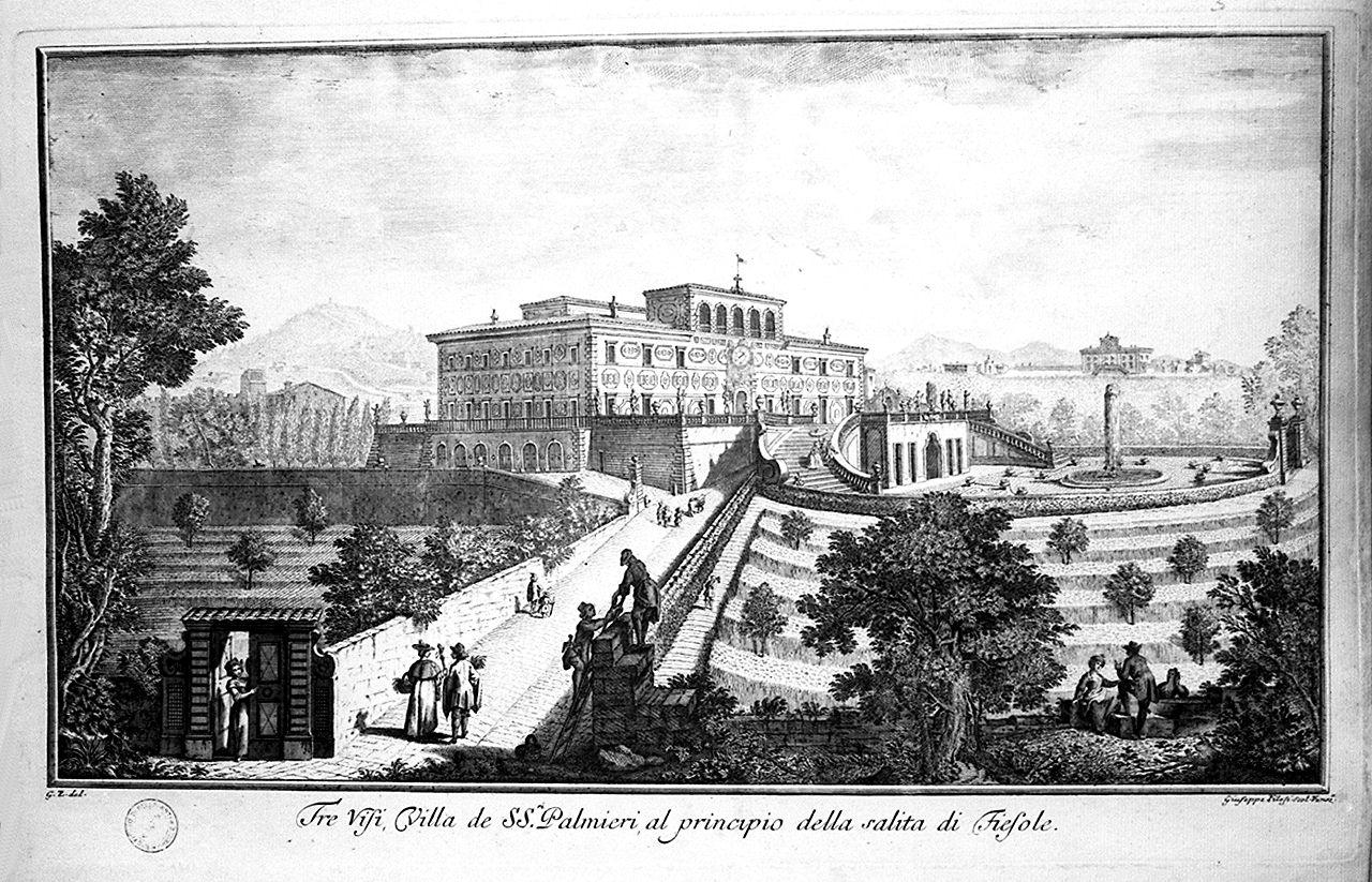 veduta della villa Tre Vizi a Fiesole (stampa) di Filosi Giuseppe, Zocchi Giuseppe (sec. XVIII)