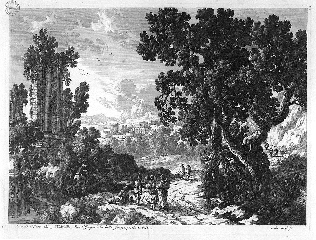 paesaggio con alberi (stampa, serie) di Perelle Adam (seconda metà sec. XVII)