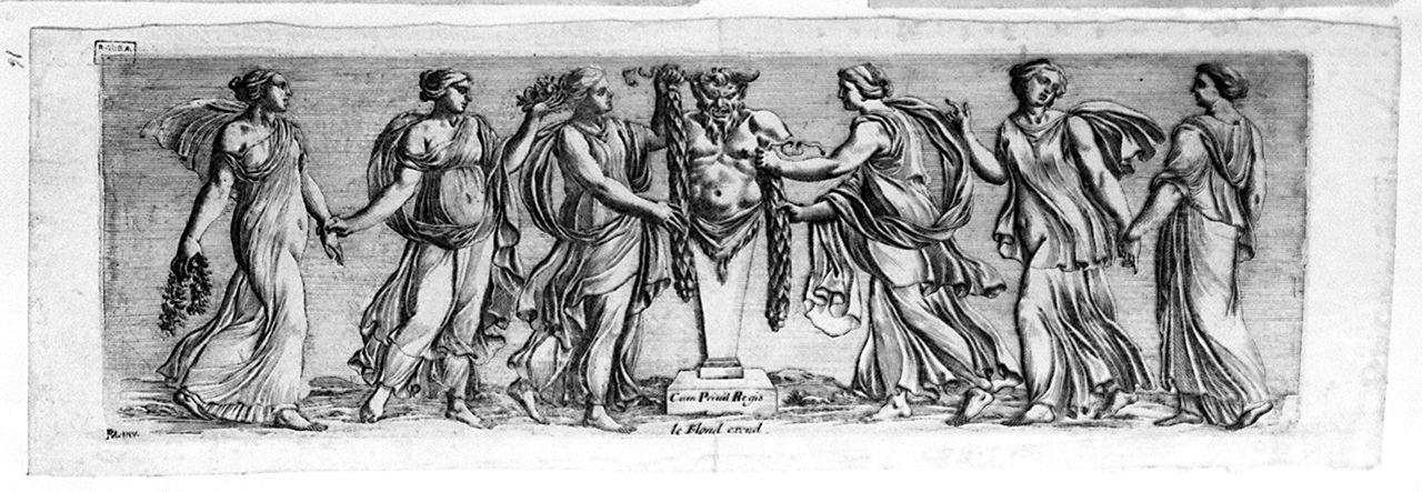 corteo di fanciulle che portano festoni (stampa) di Monogrammista P. L (sec. XVII)