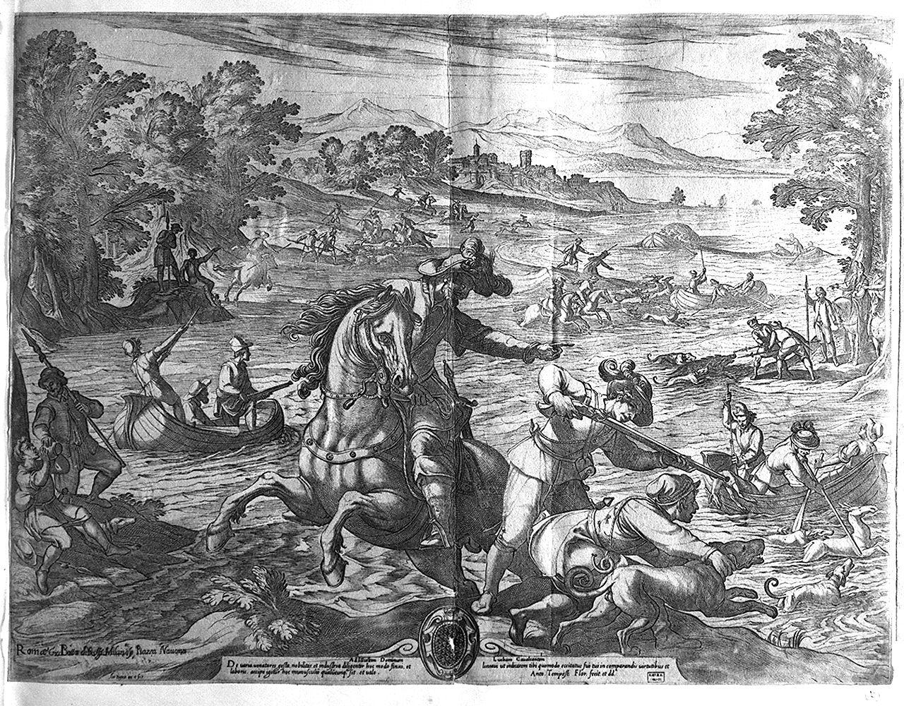 caccia al cervo (stampa smarginata) di Tempesta Antonio (sec. XVI)