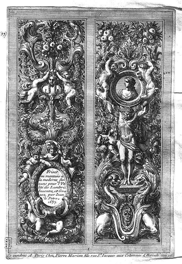 motivi decorativi vegetali con putti alati (stampa smarginata, serie) di Le Pautre Jean (sec. XVII)