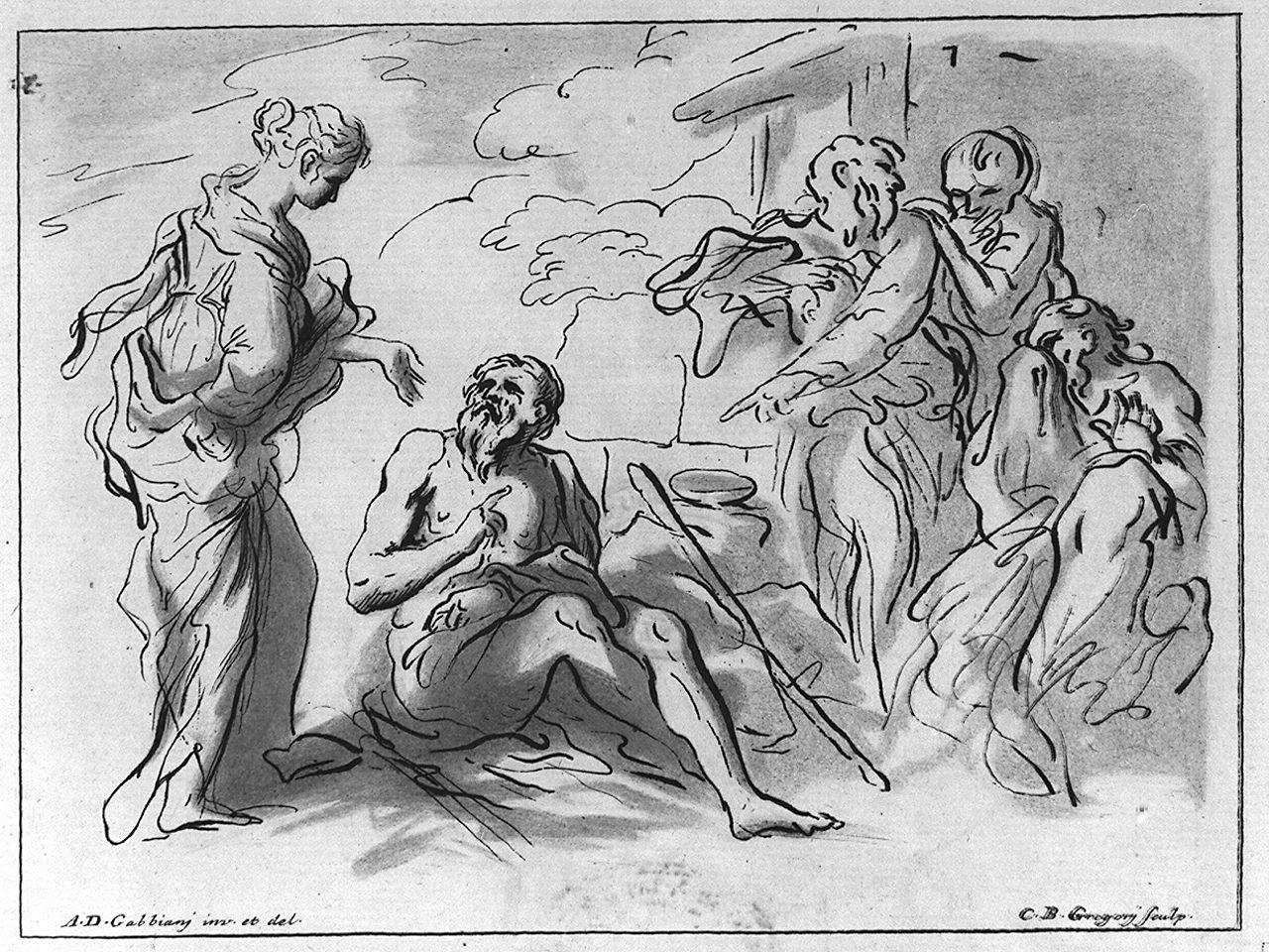 Giobbe deriso dalla moglie (stampa) di Gregori Carlo, Gabbiani Anton Domenico (sec. XVIII)