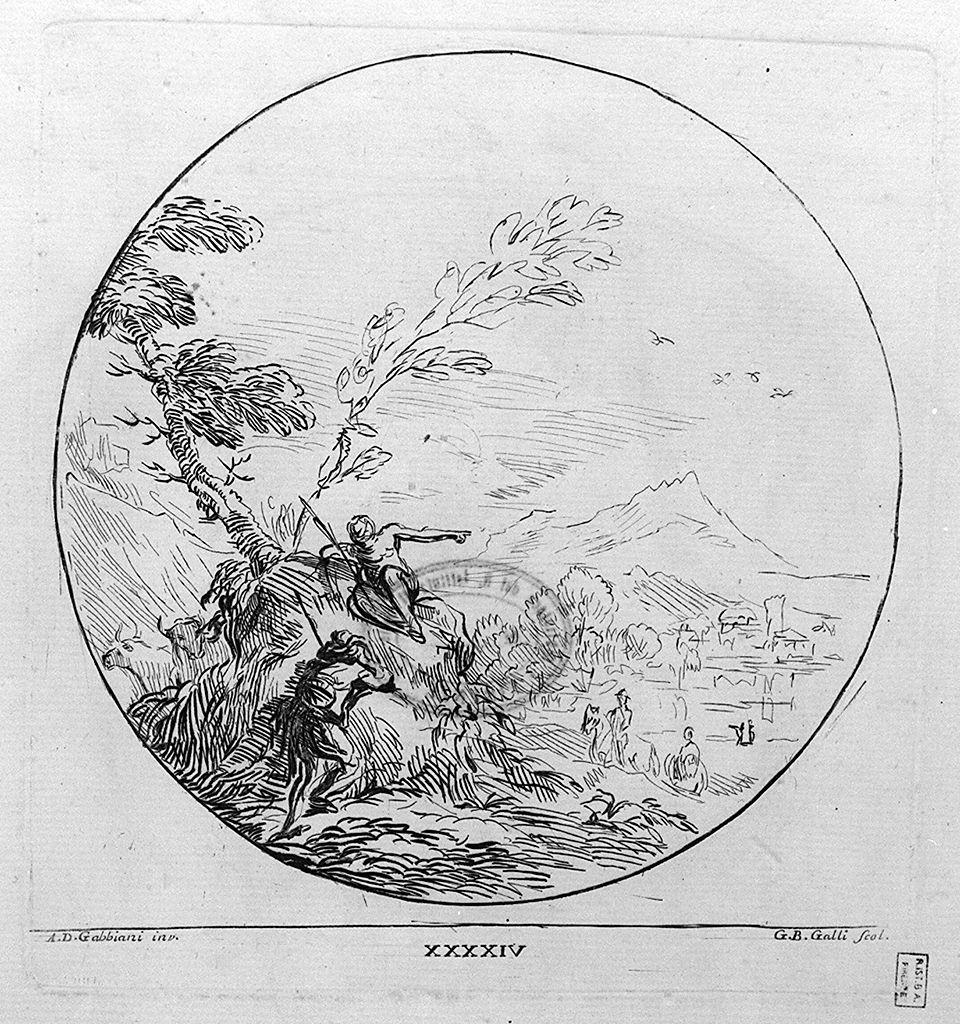 paesaggio/ figure nude a colloquio (stampa, serie) di Galli Giovanni Battista, Gabbiani Anton Domenico (sec. XVIII)
