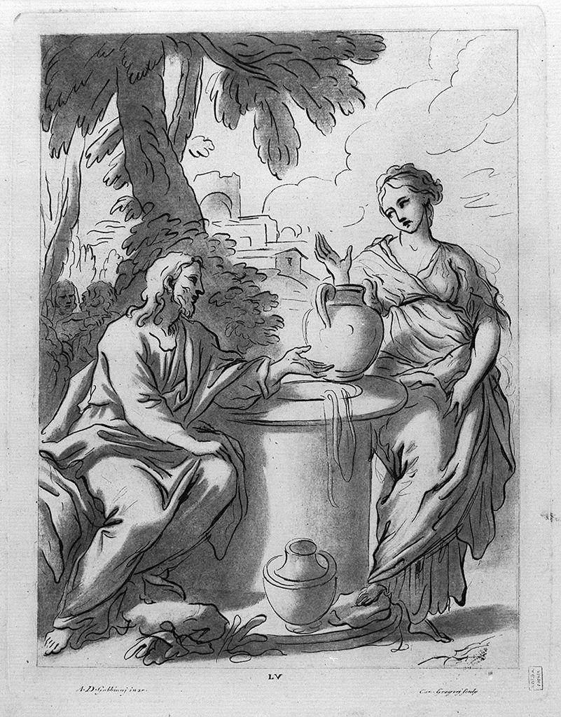 Cristo e la samaritana al pozzo (stampa) di Gregori Carlo, Gabbiani Anton Domenico (sec. XVIII)