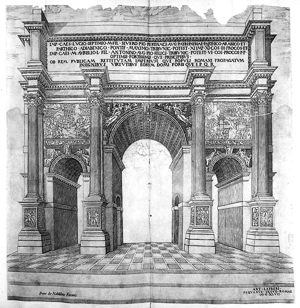 arco di trionfo di Settimio Severo (stampa smarginata) di Lafrery Antoine (sec. XVI)