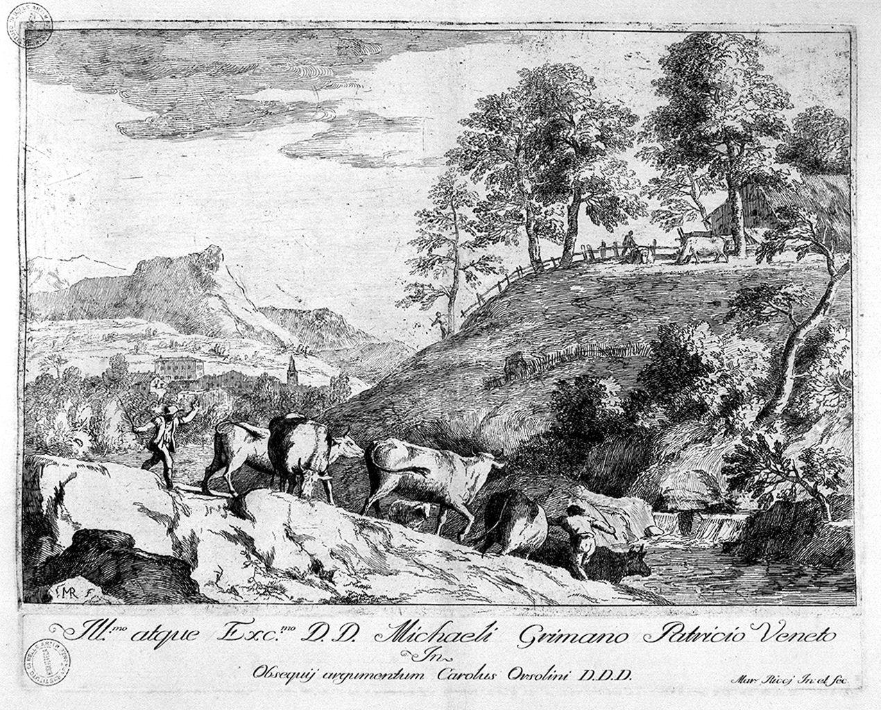 paesaggio con animali (stampa) di Ricci Marco (sec. XVIII)