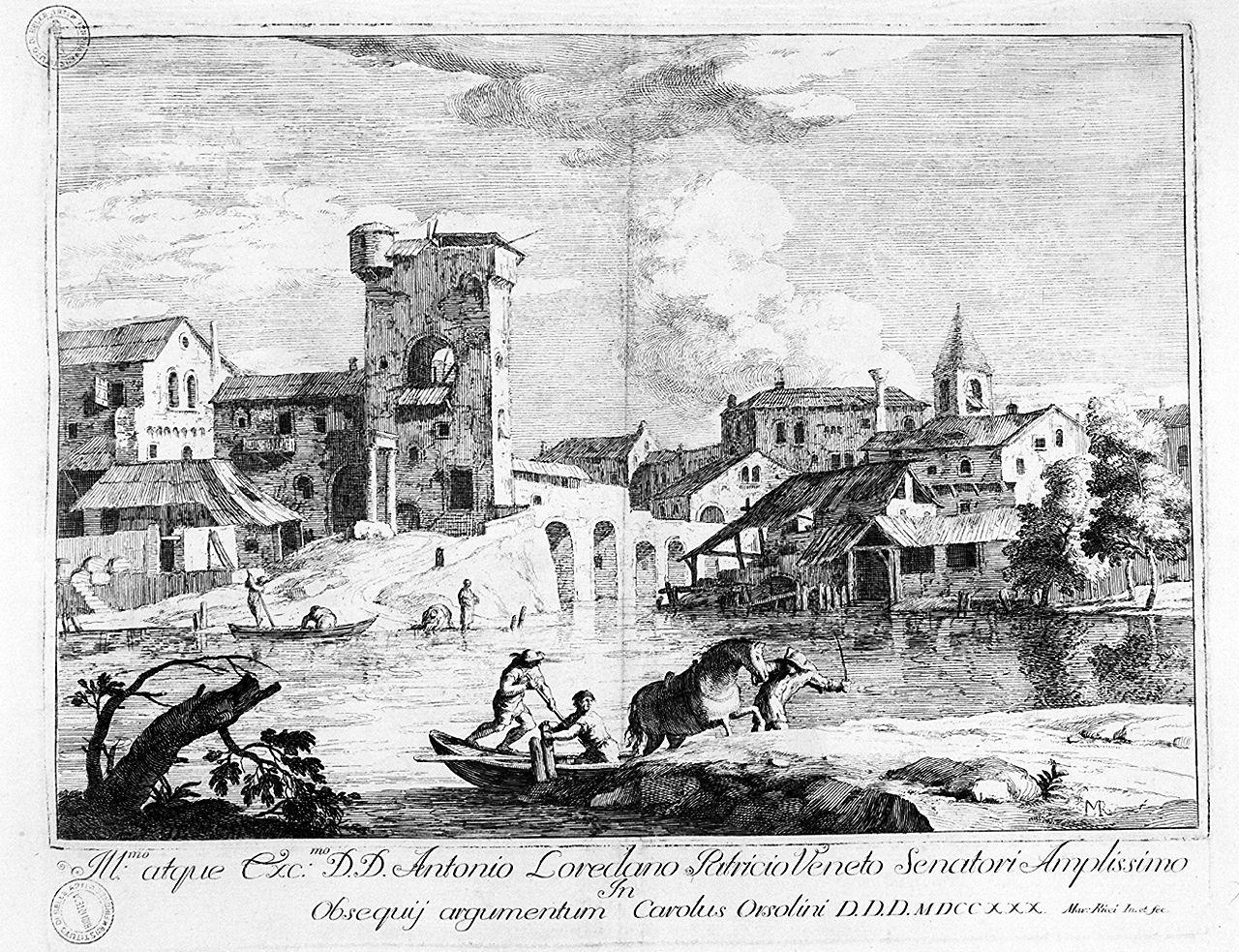 paesaggio fluviale (stampa) di Ricci Marco (sec. XVIII)