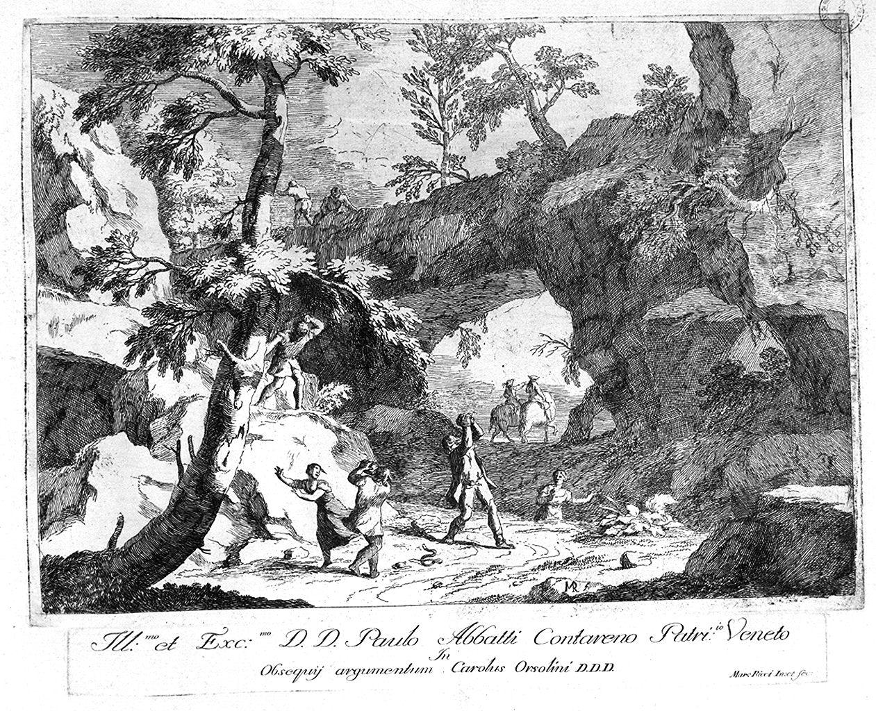 uccisione di una serpe (stampa) di Ricci Marco (sec. XVIII)