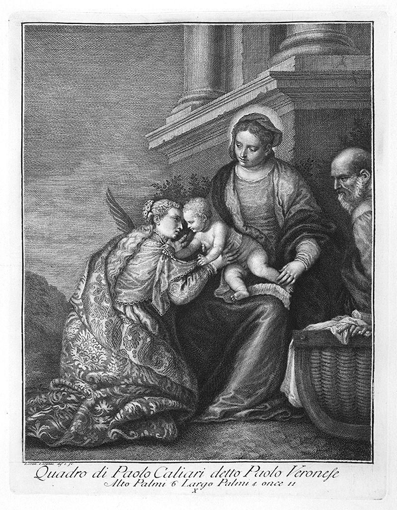 Sacra Famiglia con Santa Caterina d'Alessandria (stampa) di Lorenzi Lorenzo, Caliari Paolo detto Paolo Veronese (sec. XVIII)