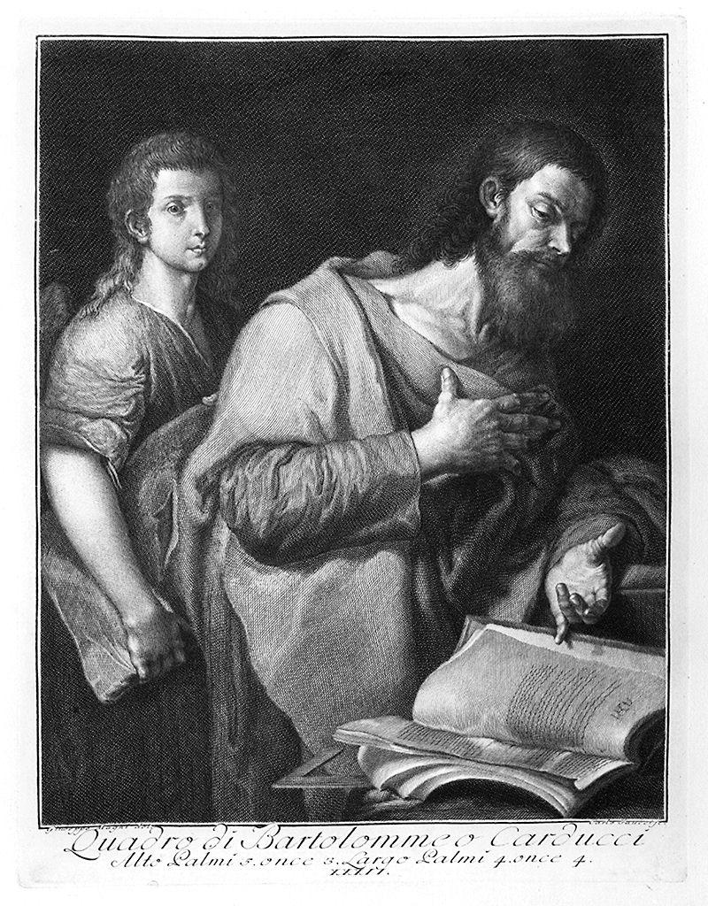 San Matteo e l'angelo (stampa) di Faucci Carlo, Magni Giuseppe, Carducci Bartolomeo (sec. XVIII)