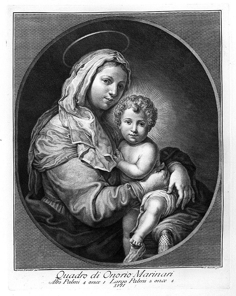 Madonna con Bambino (stampa) di Baratti Antonio, Lorenzi Lorenzo, Marinari Onorio (sec. XVIII)